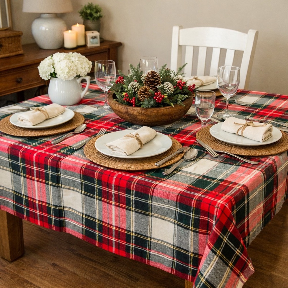 Taylor Linens Red & Green Tartan Plaid Tablecloth Ralph Lauren Christmas